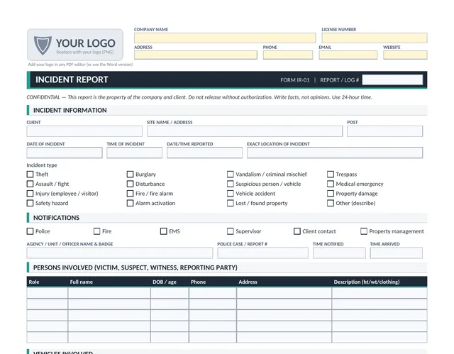 Fillable incident report form