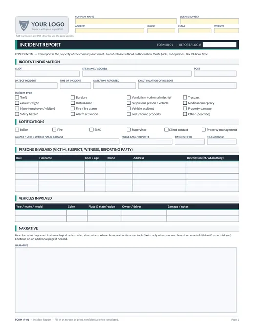 Fillable incident report form