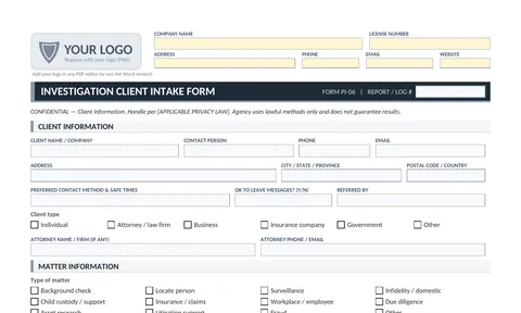 PI Client Intake Form preview