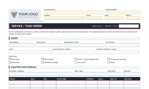 Service / Task Order preview